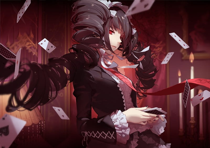 anime girl playing cards