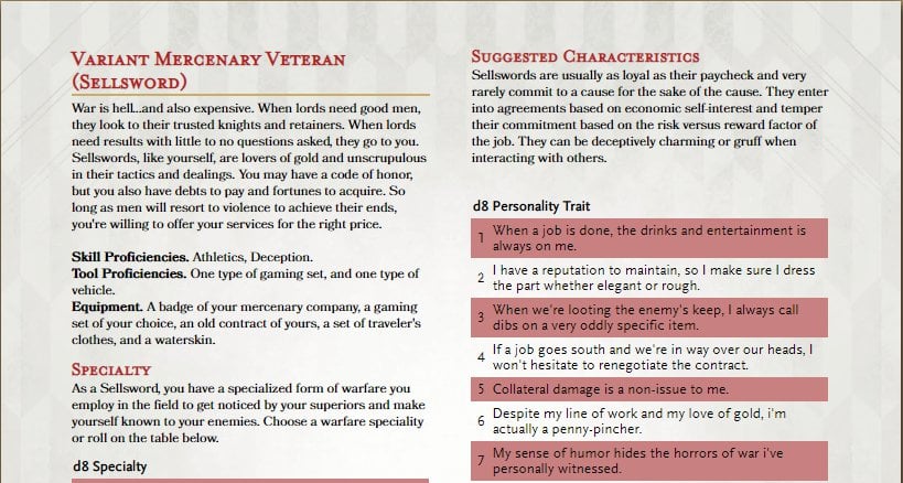 mercenary veteran 5e