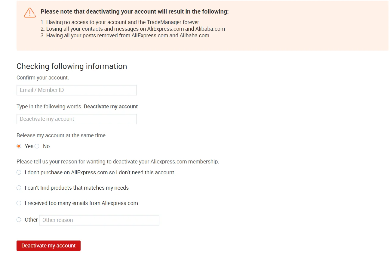 release my account at the same time aliexpress
