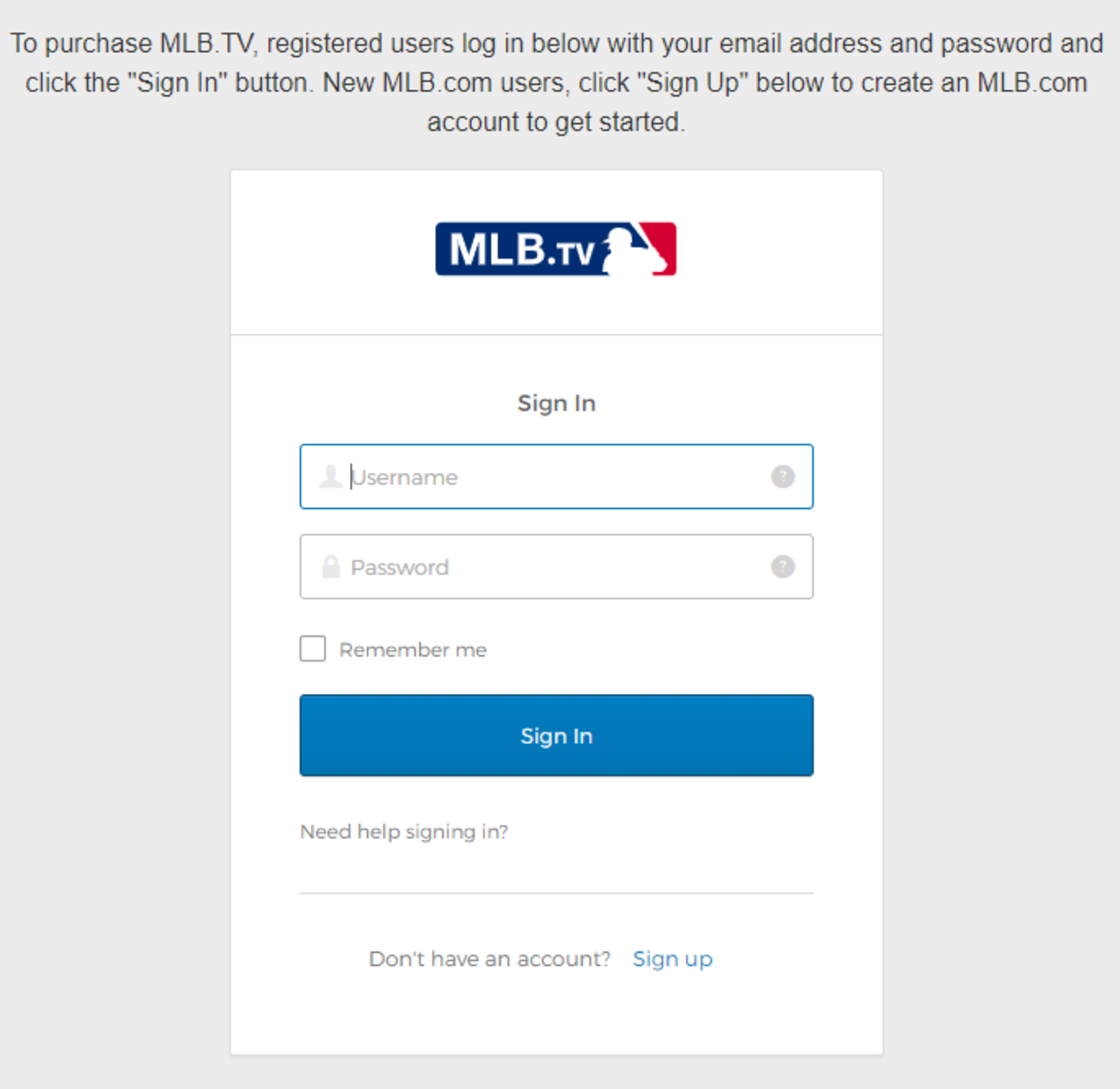 mlb tv login