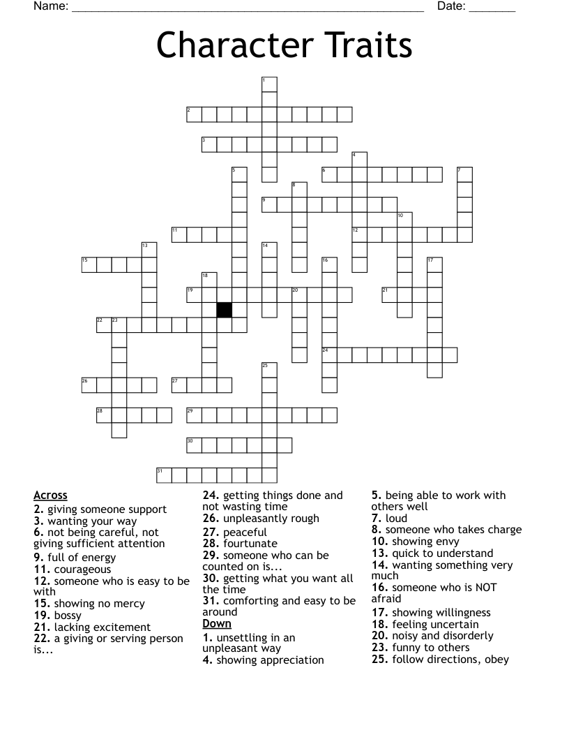 lacking character crossword clue