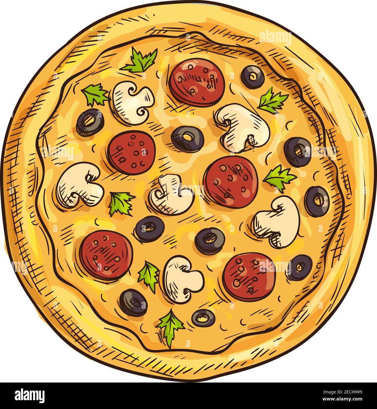 mushroom pizza drawing