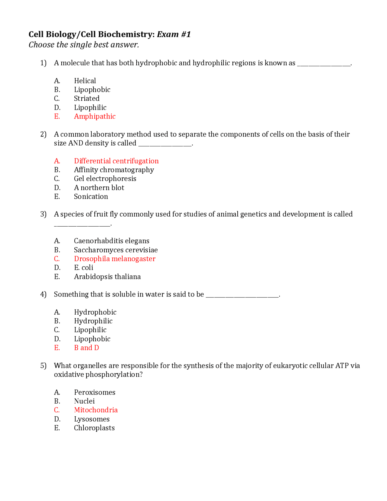 cell biology exam 1