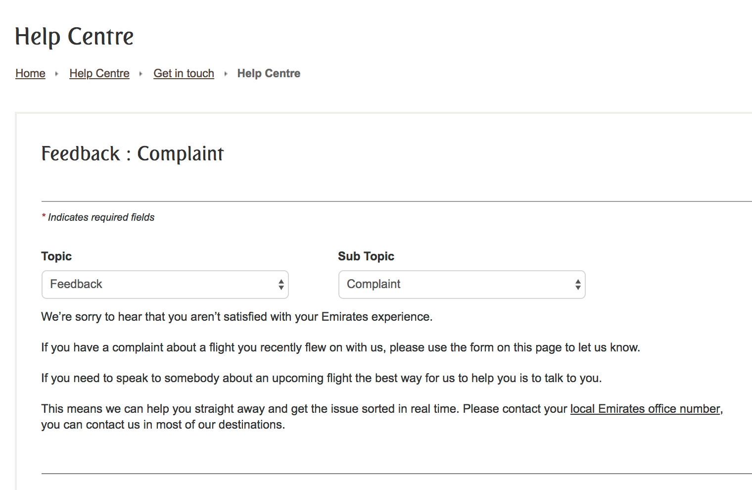 emirates complaint form