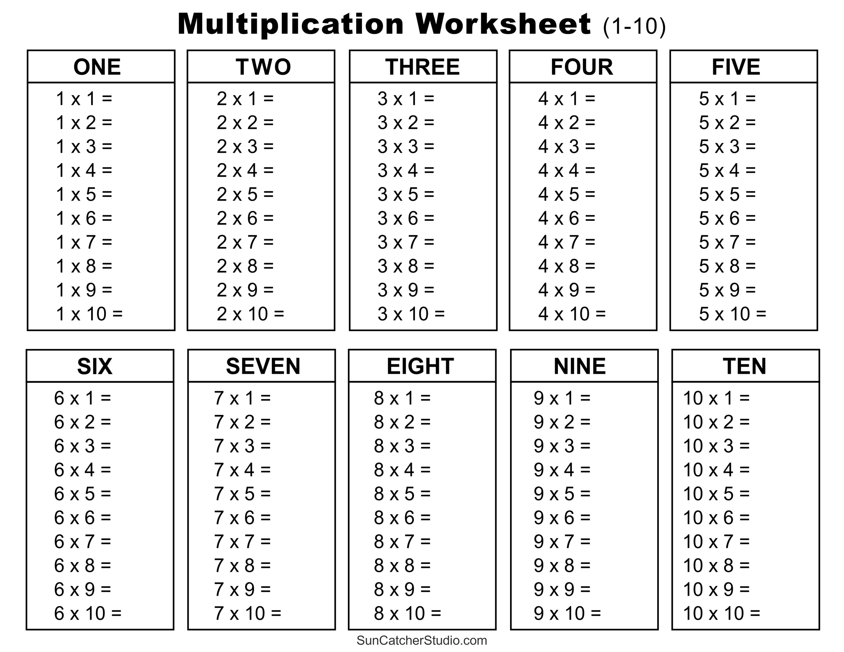 times tables printable sheets