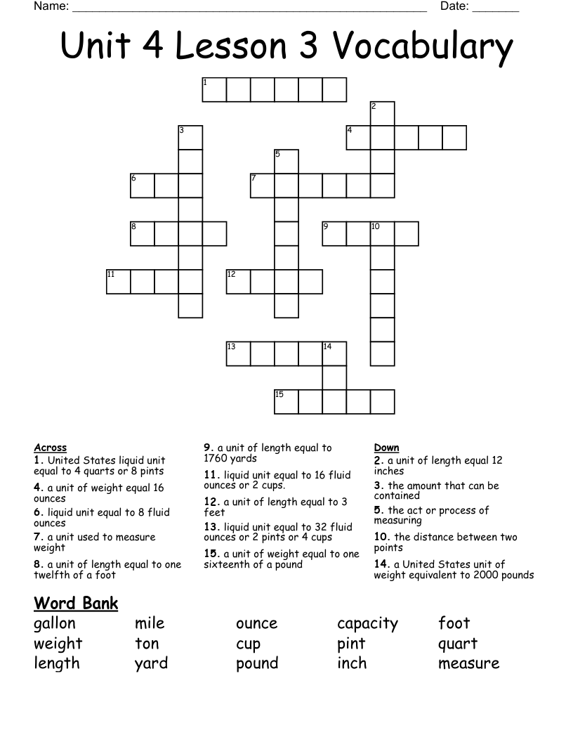 crossword clue unit of weight