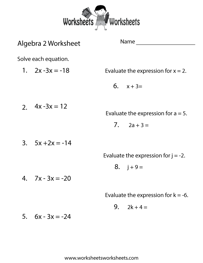 algebra 2 worksheets pdf with answer key