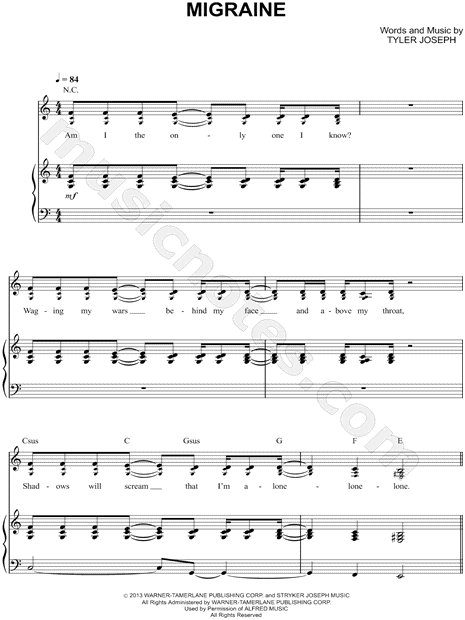 migraine twenty one pilots piano chords