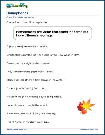 homophones worksheets