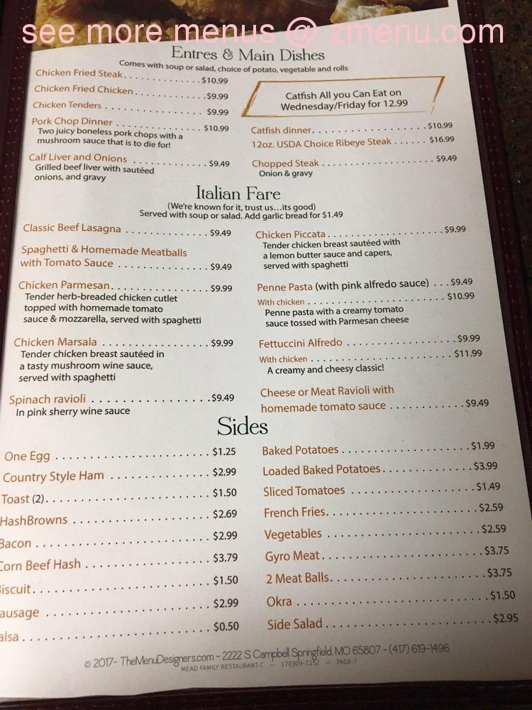 mead family restaurant menu