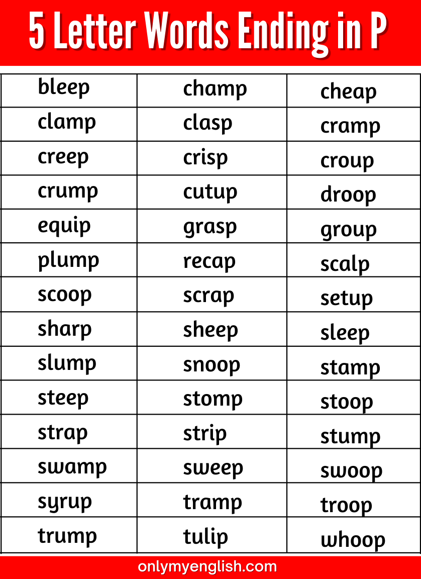 5 letter words end with p