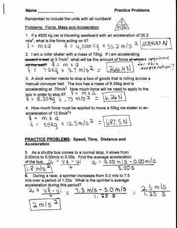 speed velocity and acceleration calculations worksheet