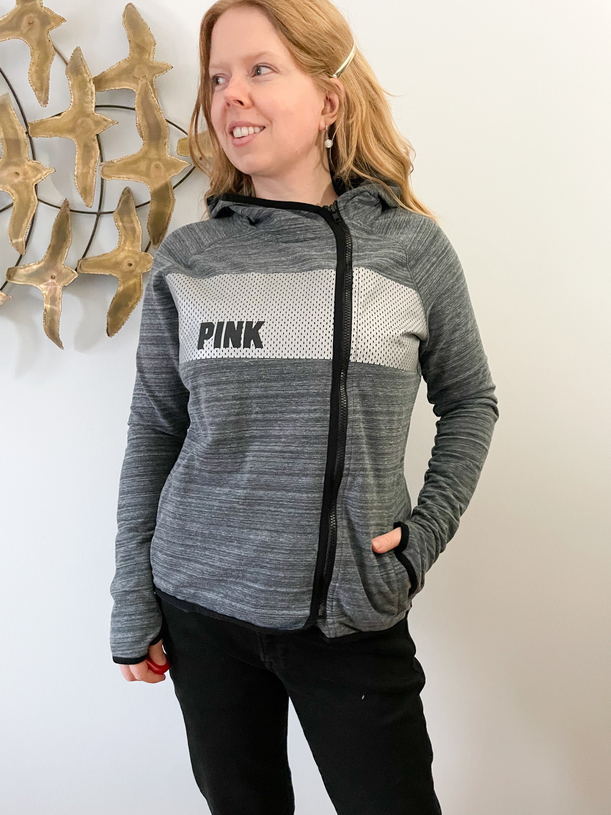 pink victoria secret grey hoodie