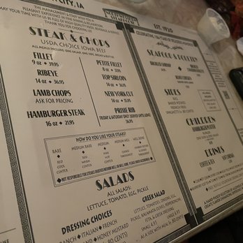 northwestern steakhouse mason city iowa menu