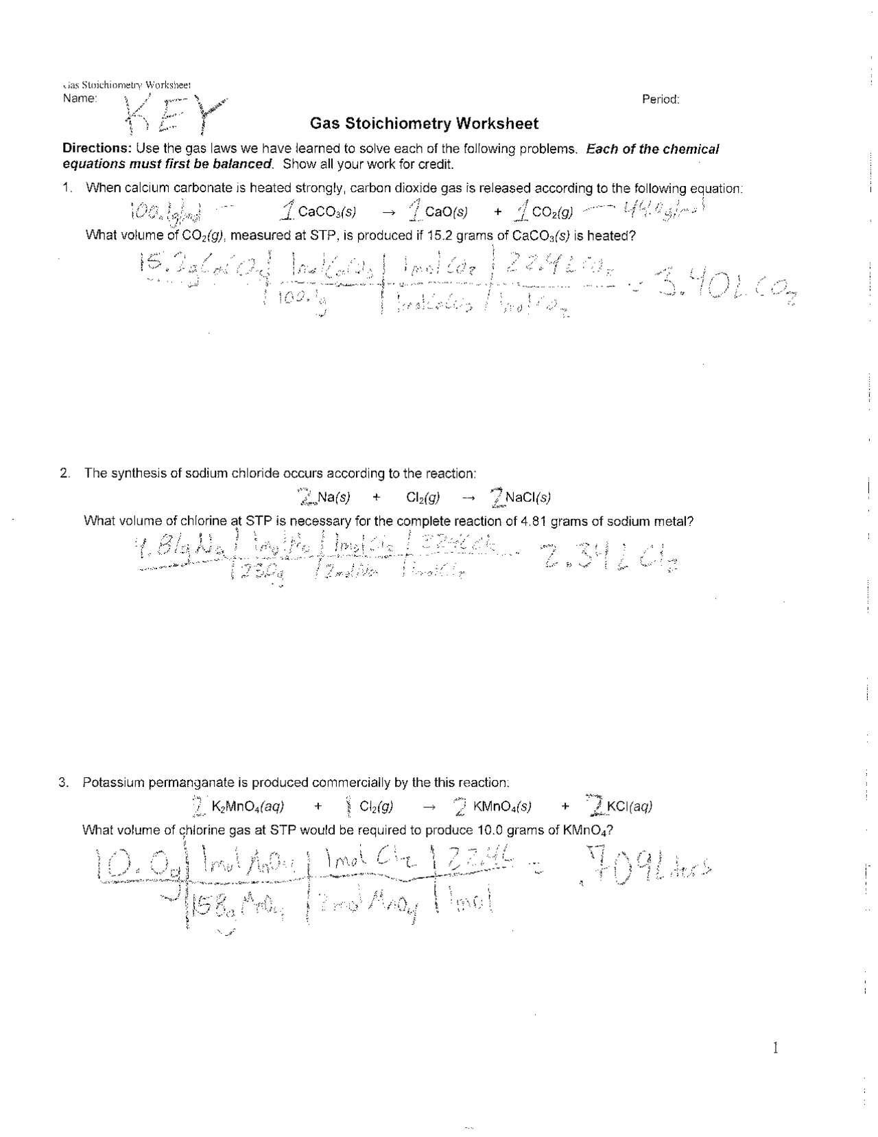 gas law stoichiometry worksheet