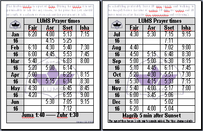 namaz time table chart today