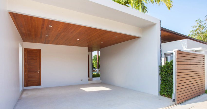 modern carport with garage door