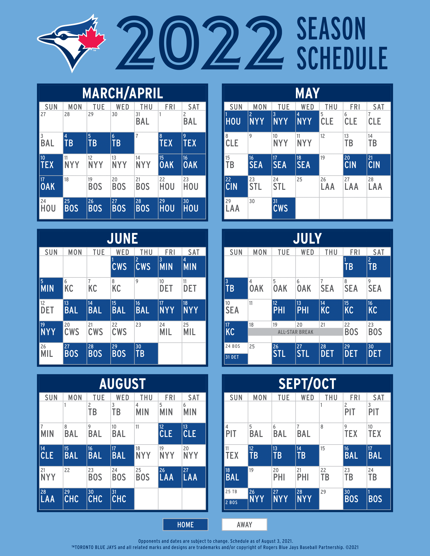 toronto blue jays baseball schedule