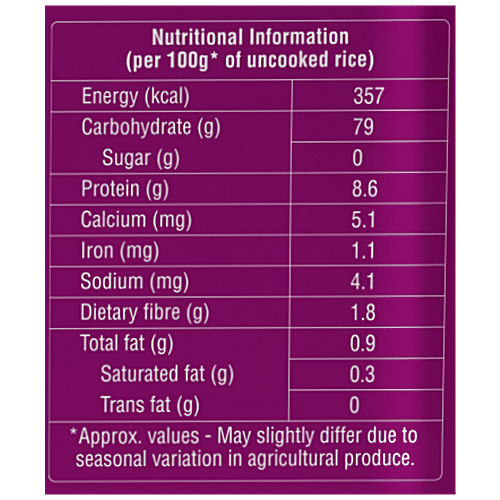 basmati rice nutrition facts 100g uncooked