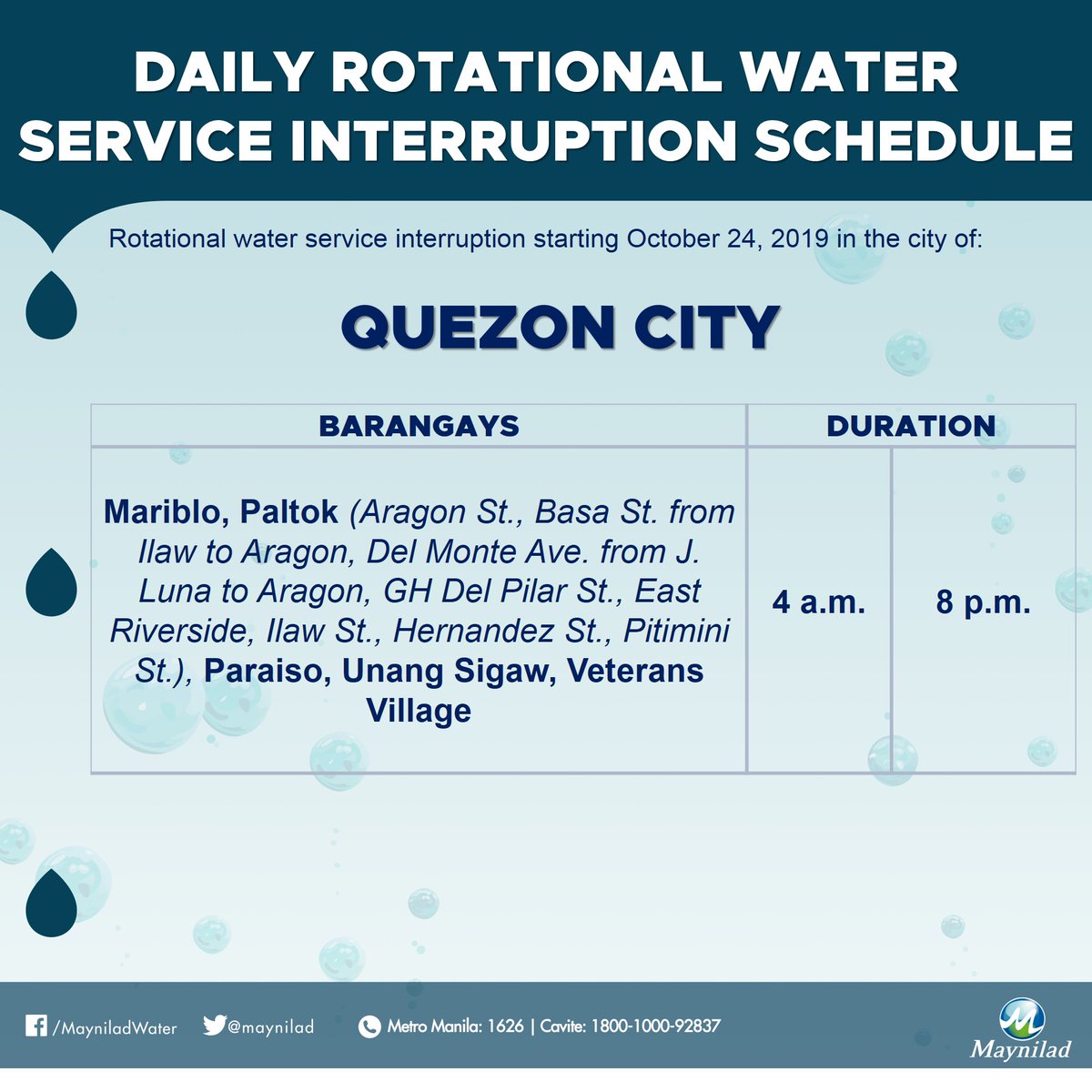 water interruption today maynilad