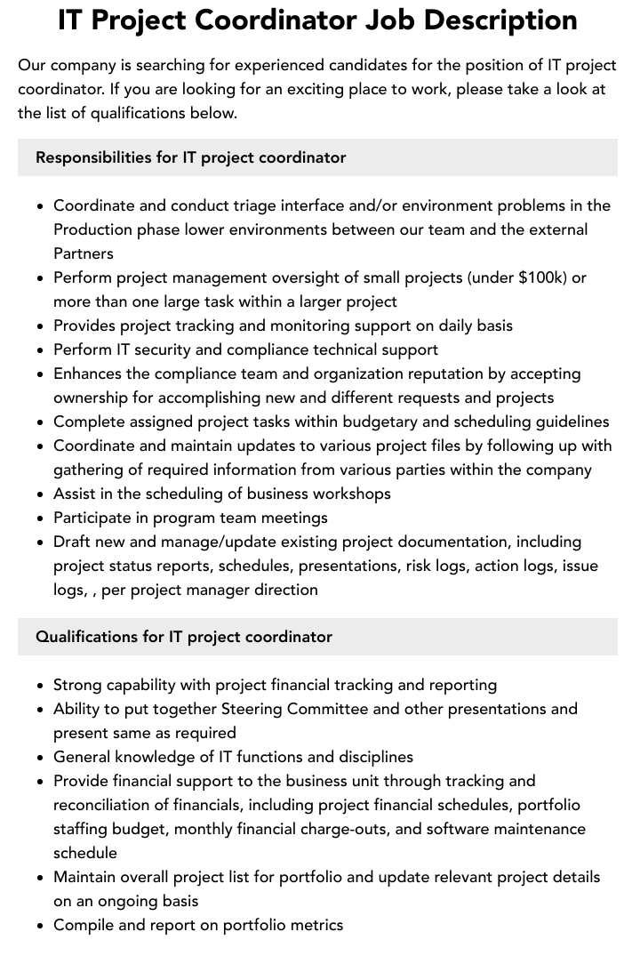 project coordinator positions