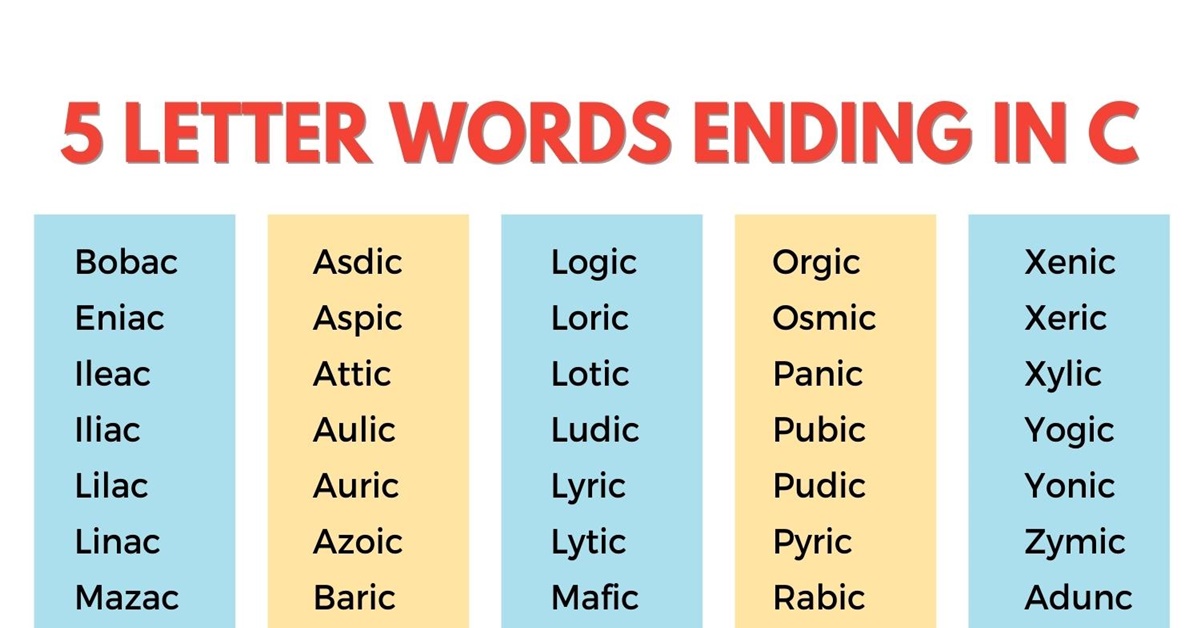 five letter words ending in c