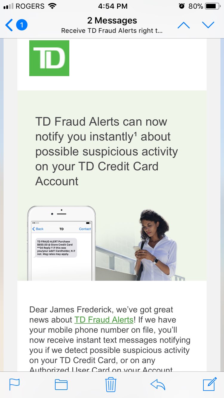 td fraud alert text