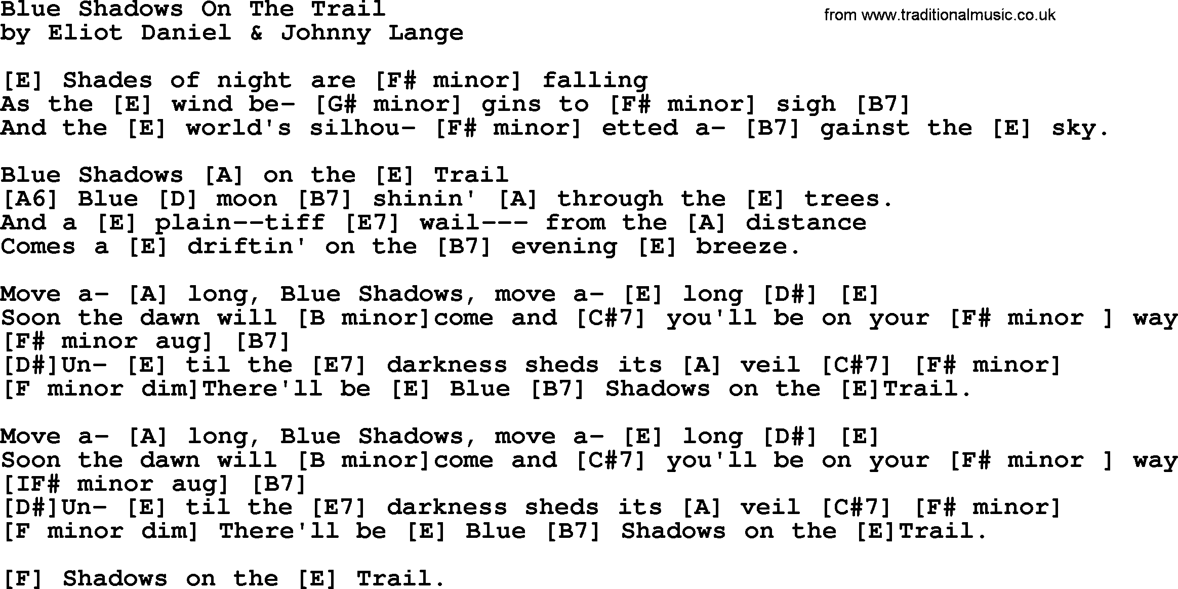 blue shadows on the trail chords