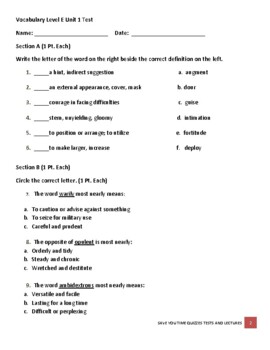 unit 1 vocabulary level e