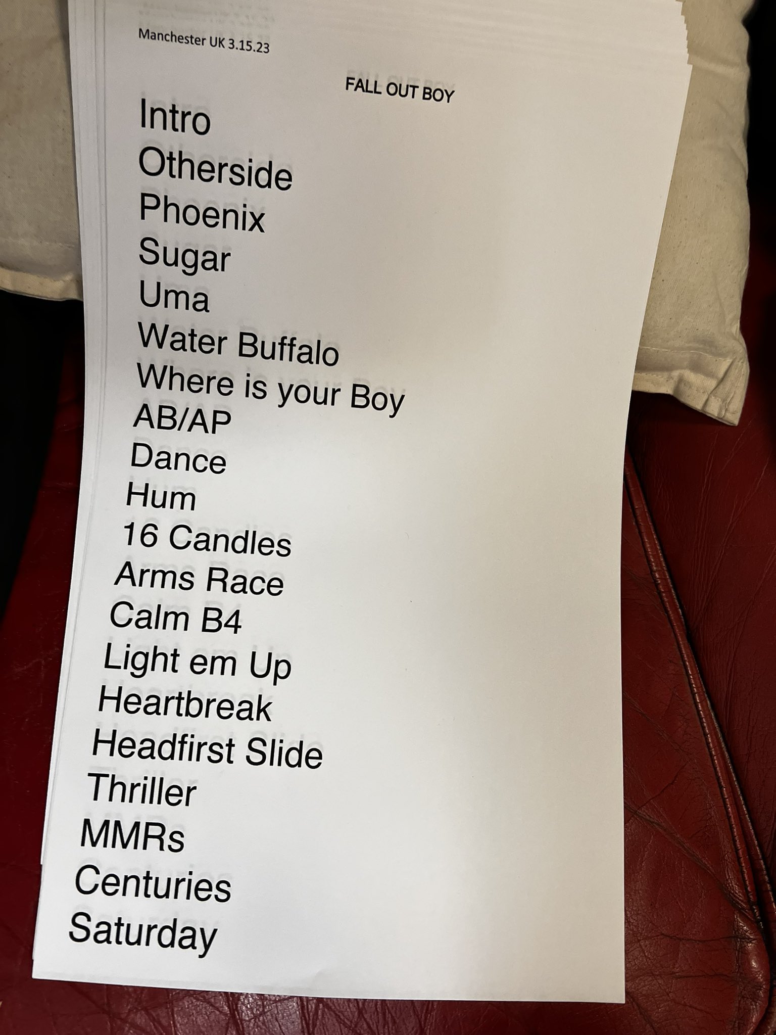 fall out boy setlist