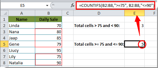 countif in between two numbers