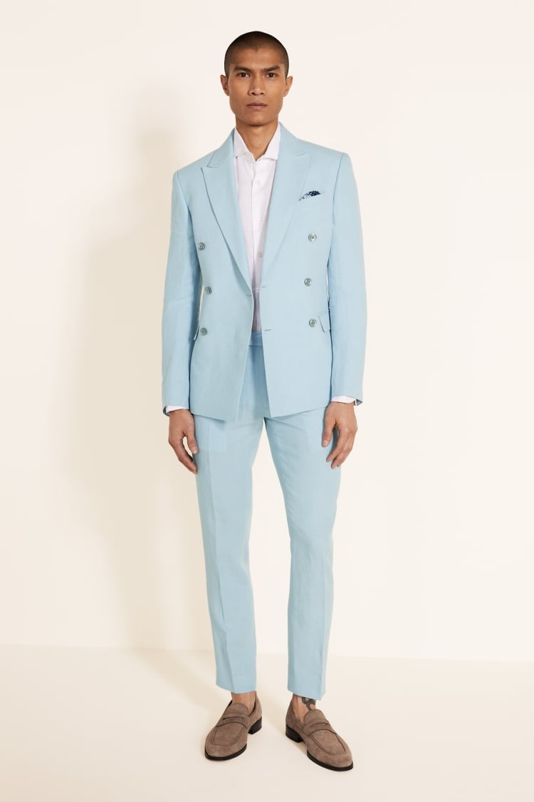 moss bros light blue suit