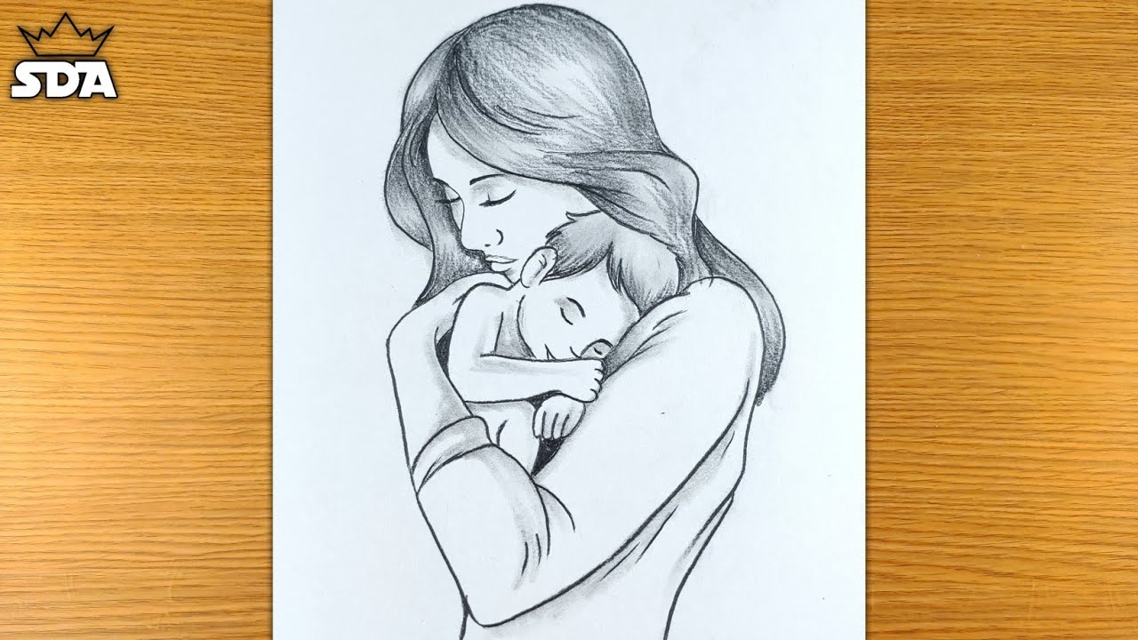 mom and baby drawing easy