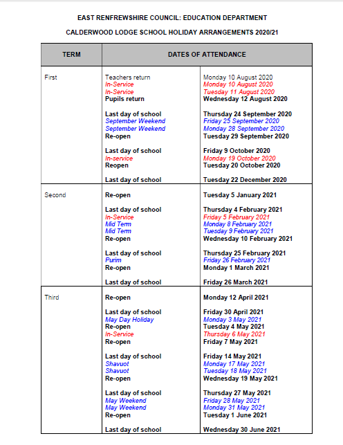 renfrewshire school holidays