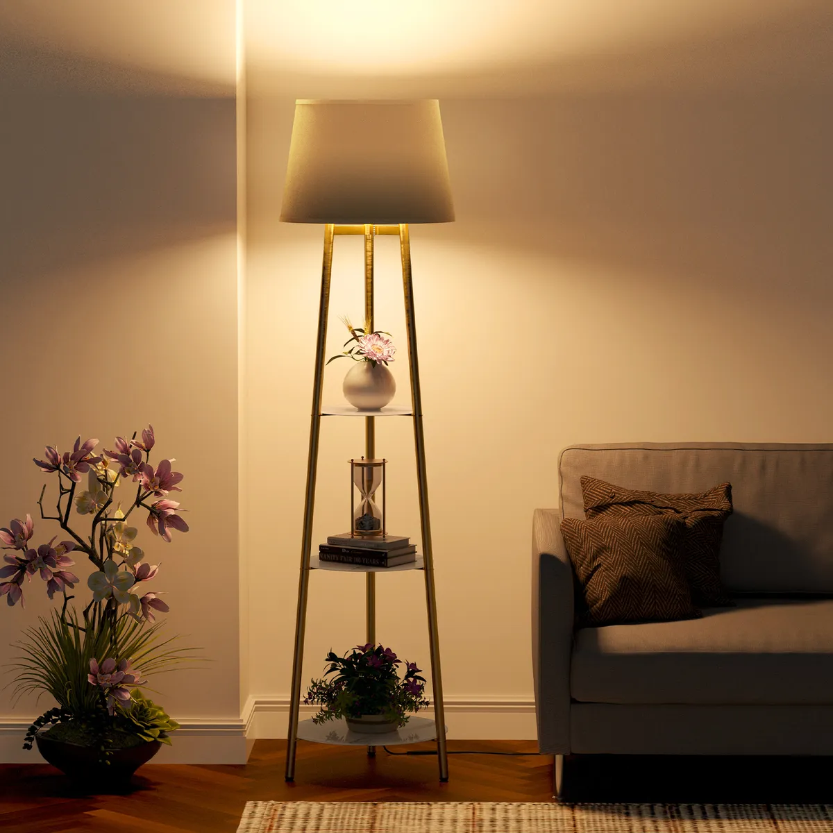 standing lamp with shelf