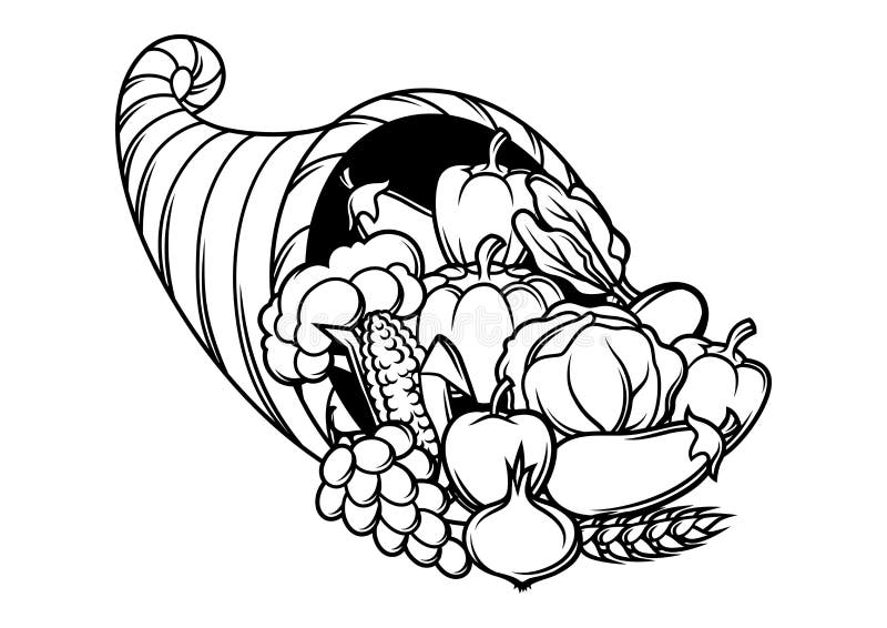 cornucopia clipart black and white