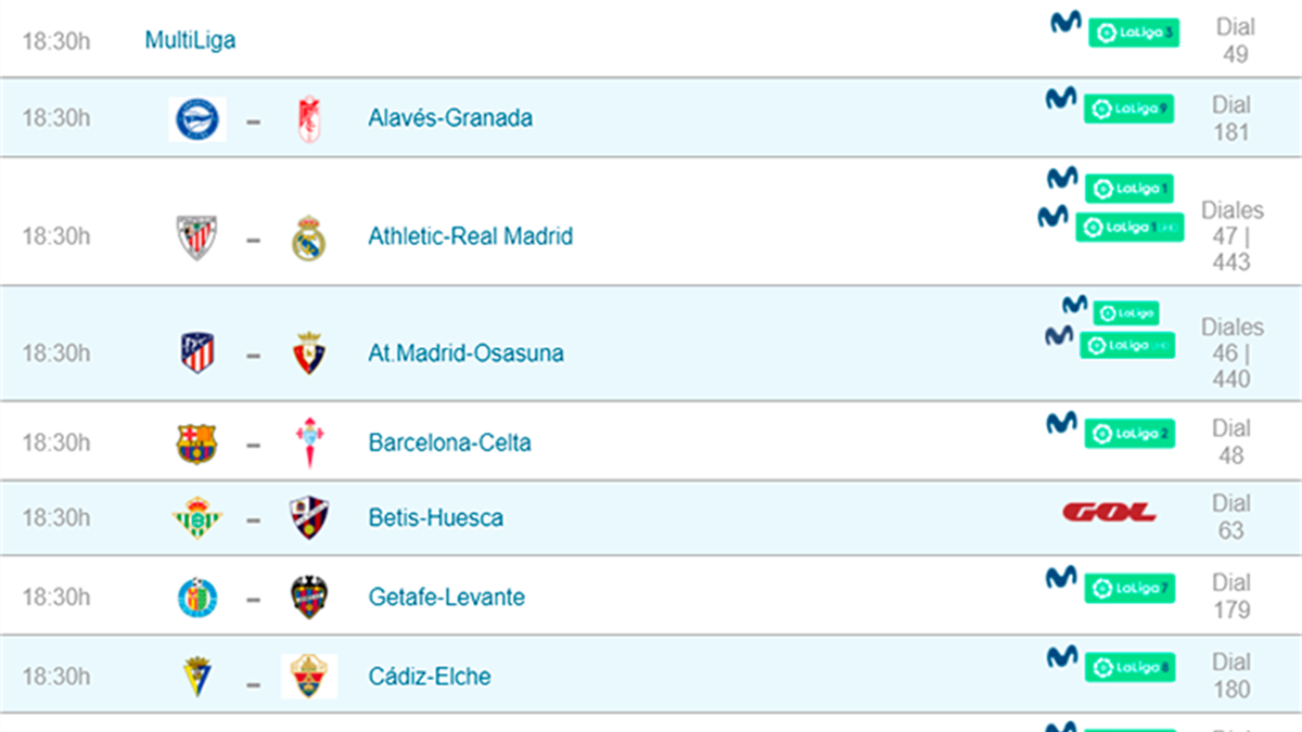 horario de los partidos de fútbol de la liga santander