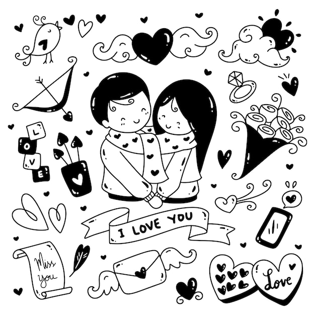 doodle art couple love