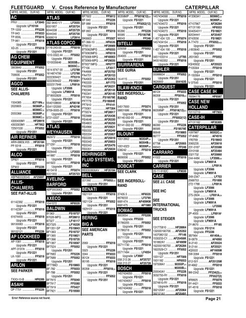 fleetguard filters cross reference