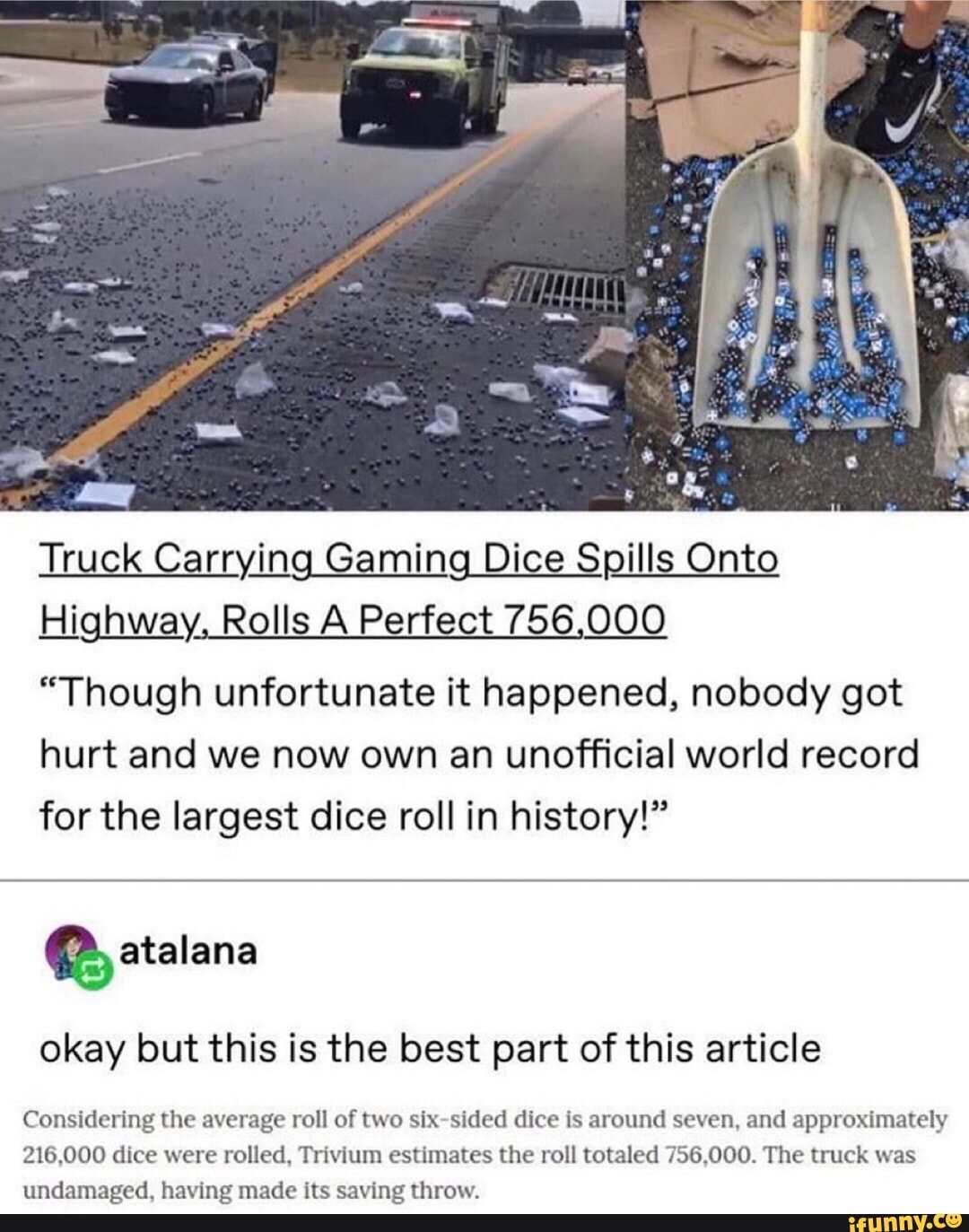 truck spills dice