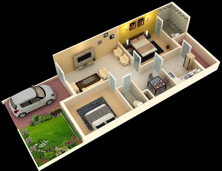 2 bhk duplex house plan 3d