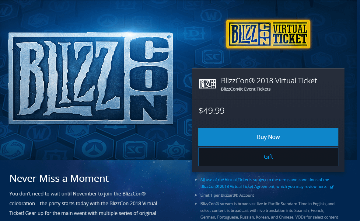 blizzcon 2019 virtual ticket price