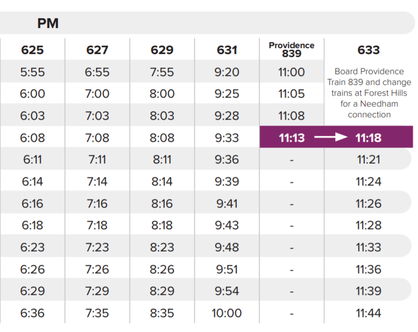 needham commuter rail schedule