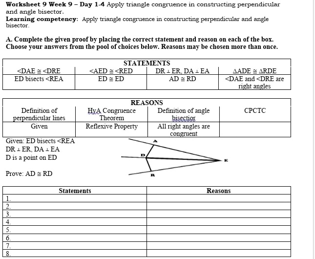 applies triangle congruence to construct perpendicular lines and angle bisectors