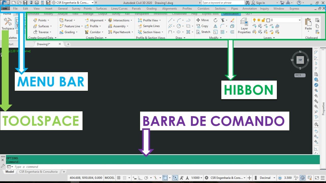 barra de comandos civil 3d