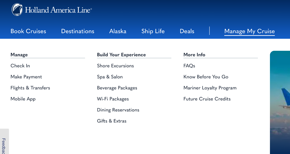 holland america manage my booking