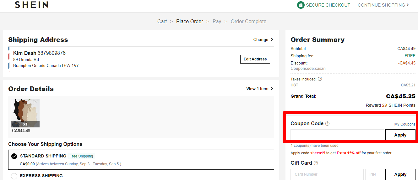 coupon code shein canada