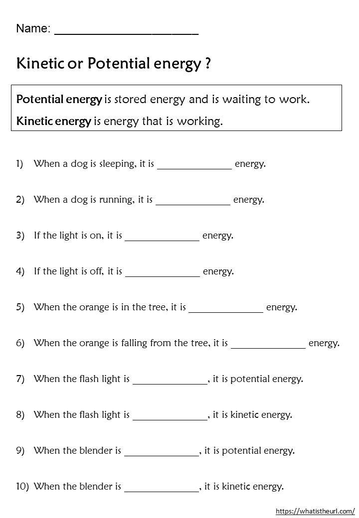 potential or kinetic energy worksheet