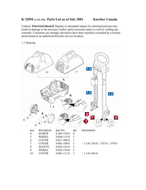 karcher parts list