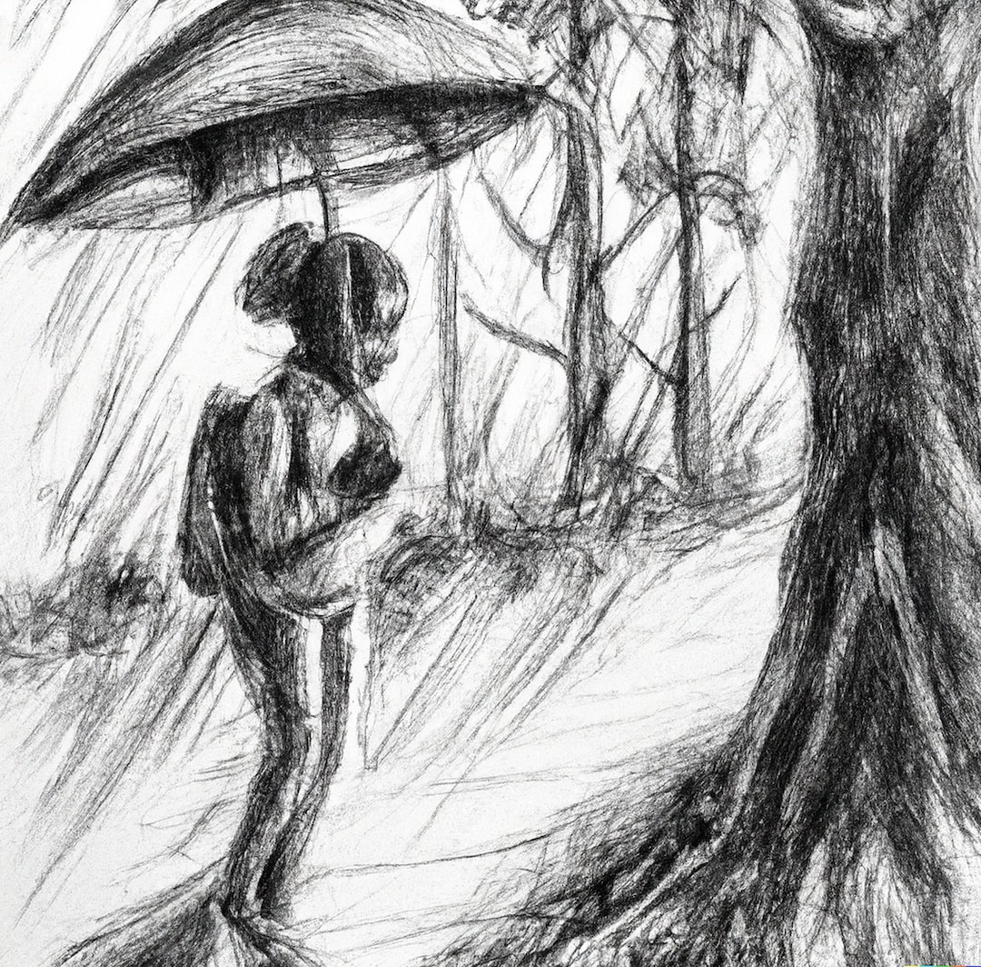 pencil drawing of rainy day